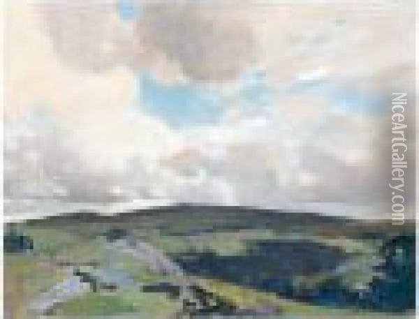 Moorland And Clouds Oil Painting - Harry Watson