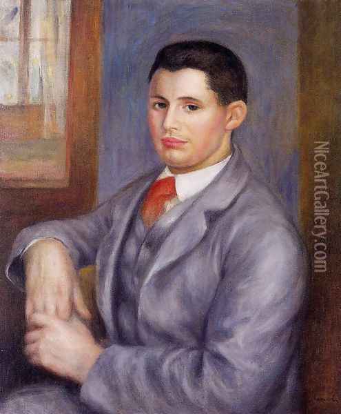 Young Man In A Red Tie Oil Painting - Pierre Auguste Renoir