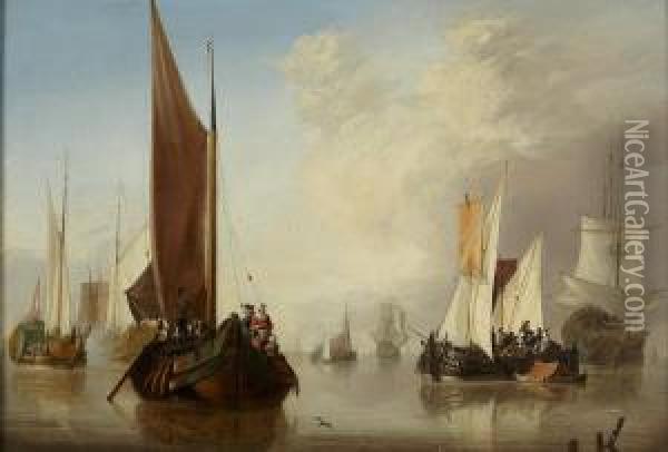 Calm Seas With Fishing Boats And Man-o-war Oil Painting - Jan van Os