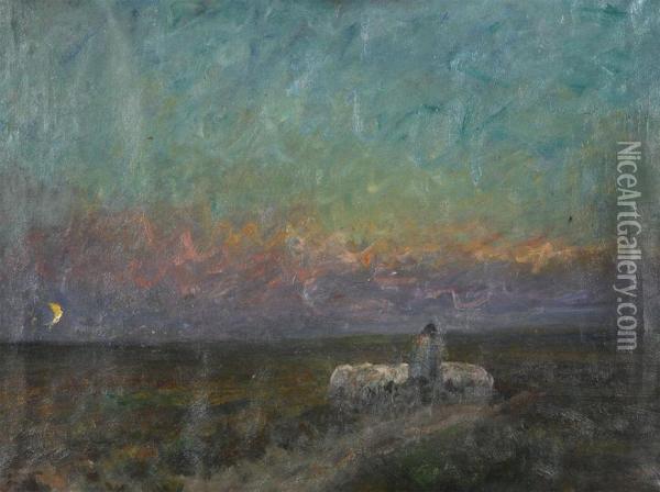 Shepherd In Moonlight Oil Painting - Alois De Laet