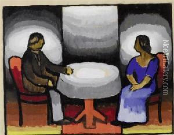 Couple At A Table (original Title Unknown) Oil Painting - Arthur Segal