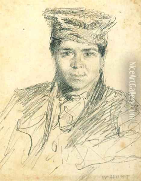 Portrait of a boy, bust-length, wearing a hat Oil Painting - William Henry Hunt