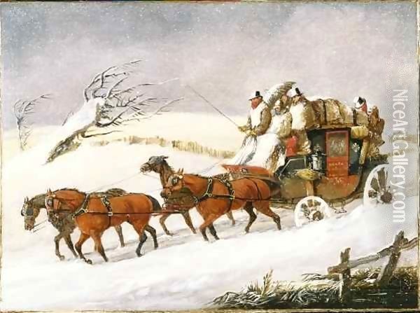 The Dover to London Coach In Winter Oil Painting - Henry Thomas Alken