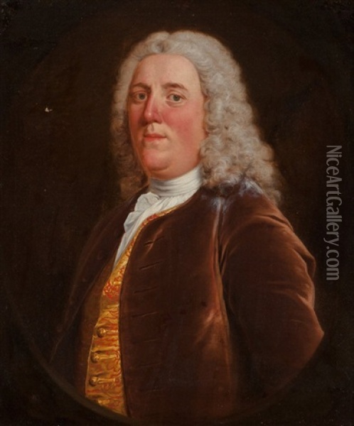 A Portrait Of A Gentleman, Half-length, Wearing A Brown Velvet Jacket Oil Painting - Jean Francois de Troy