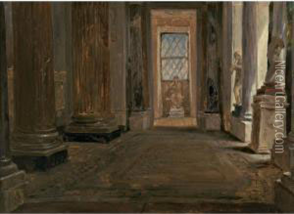 Interior Of A Sculpture Gallery Oil Painting - Auguste Jean Bapt. Vinchon