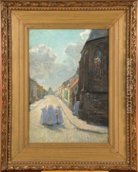 Beguines Arrivant A L'eglise Oil Painting - Frantz Charlet