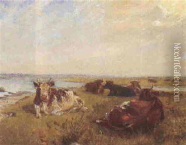 Liggende Drovtyggende Koer Pa Saltholm Oil Painting - Theodor Philipsen