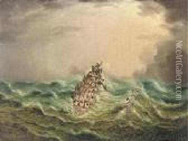 Lifeboat In A Stormy Sea Oil Painting - James E. Buttersworth