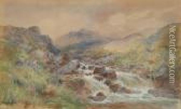 A Moorland Torrent Oil Painting - William Widgery