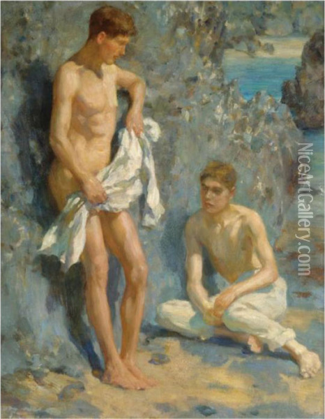 After The Bathe Oil Painting - Henry Scott Tuke