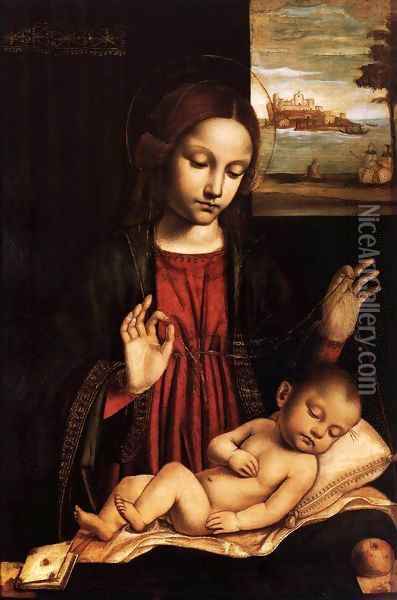 Virgin of the Veil (Madonna del Velo) Oil Painting - Ambrogio Bergognone