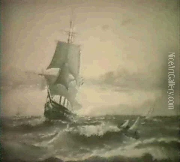 Marin Med Segelfartyg Oil Painting - Anund Emanuel