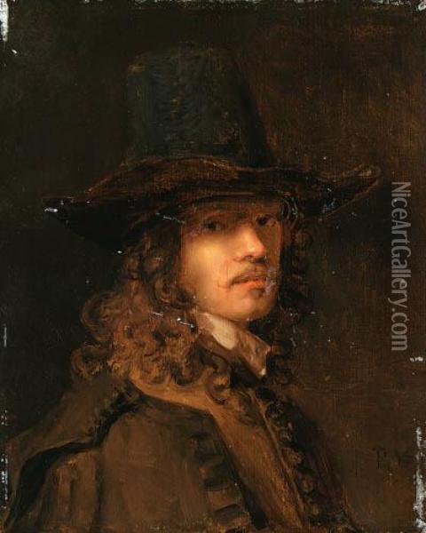 Portrait Of A Man, Bust-length, In A Brown Coat And Hat Oil Painting - Pieter Harmensz Verelst