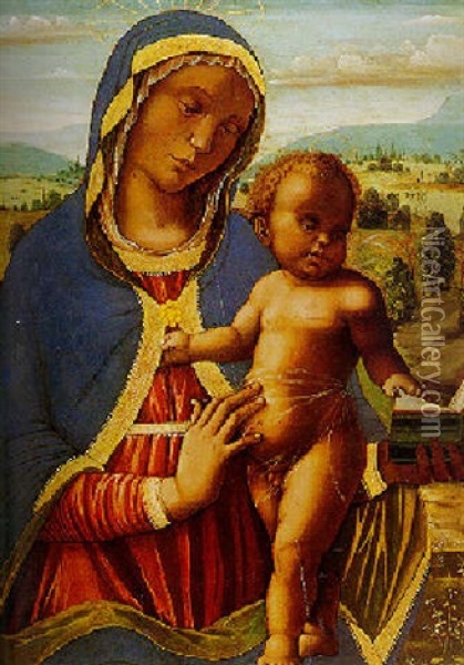 Madonna And Child With A Landscape Beyond Oil Painting - Bernardino Fungai
