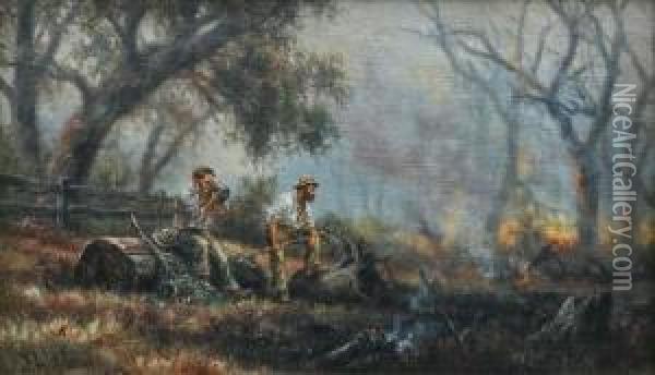 Burning Off Oil Painting - James Alfred Turner