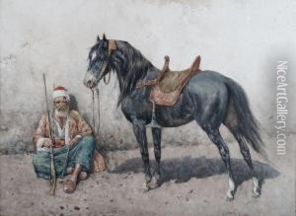 Man With Horse Oil Painting - Giuseppe Gabani