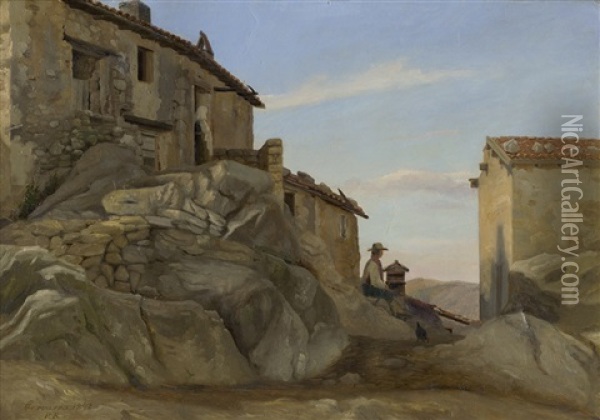 Bauernpaar Vor Ihrem Haus In Cervara Oil Painting - Peter (Johann P.) Raadsig
