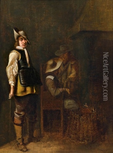 Offizier In Einem Wachlokal, Im Hintergrund Zwei Weitere Soldaten Oil Painting - Willem Cornelisz Duyster