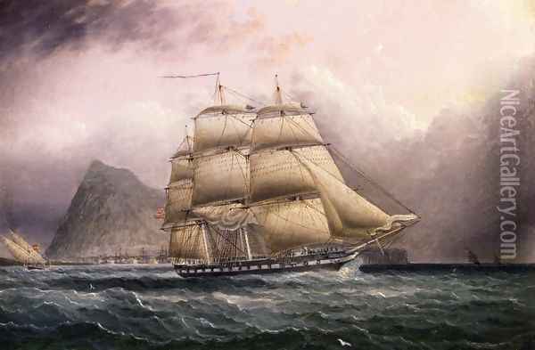 American Frigate off Gilbraltar Oil Painting - James E. Buttersworth