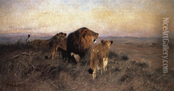 Lowen In Der Savanne Oil Painting - Wilhelm Friedrich Kuhnert