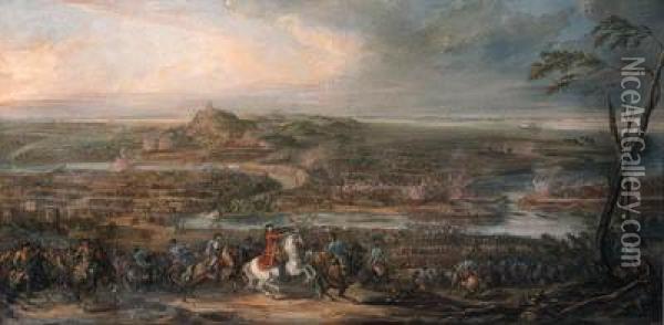 The Battle Of Bassignana, 27 July 1745, Between The French Troops,led By The Marechal De Maillebois, And The Spanish Troops, Led Bythe Conde De Gages Oil Painting - Esgret De Rainville