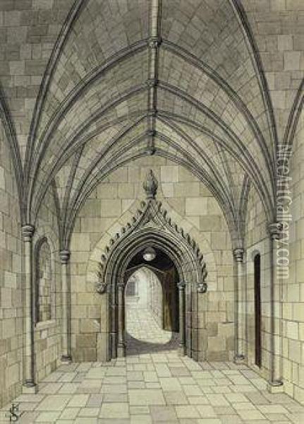 Entrance To The Cloisters From Dean's Yard, Westminster Oil Painting - James Lawson Stewart
