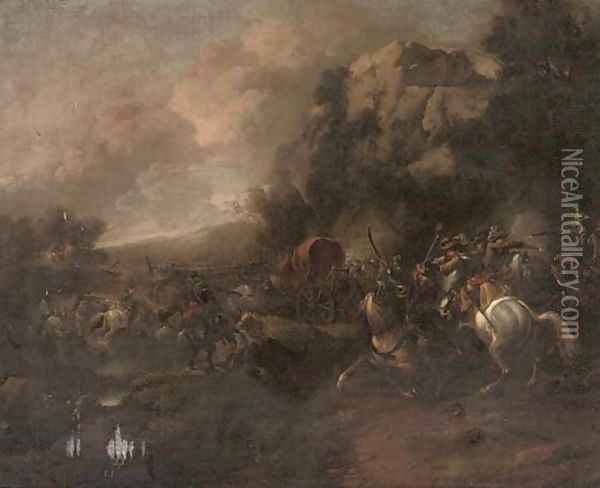 A cavalry skirmish Oil Painting - Jan van Huchtenburg