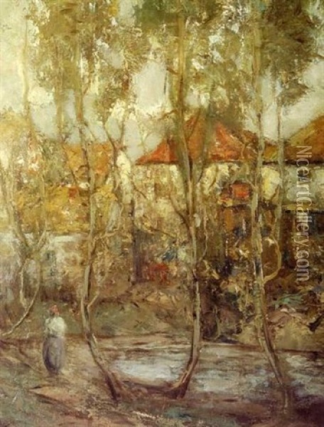 A Village Viewed Through Trees Oil Painting - Grosvenor Thomas