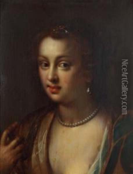 Jeune Femme En Buste Au Collier De Perles Oil Painting - Gortzius Geldorp