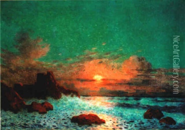 Clair De Lune En Briere - La Nuit Bleue Oil Painting - Ferdinand du Puigaudeau