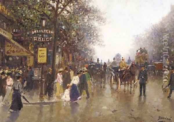 Carriages and figures outside the Moulin Rouge Oil Painting - Continental School