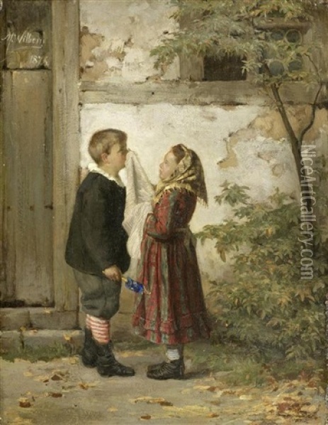 Zwei Kinder Vor Einem Hauseingang Oil Painting - Martin (Ludwig M.) Wilberg