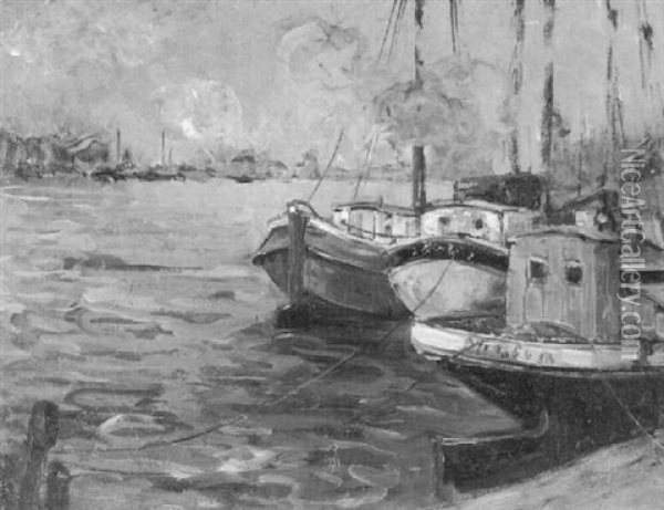 Kahne Im Hafen Oil Painting - Toni Elster