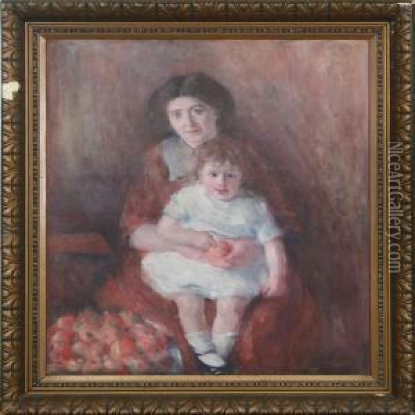 Portrait Of Mother Andchild Oil Painting - Edvard Anders Saltoft
