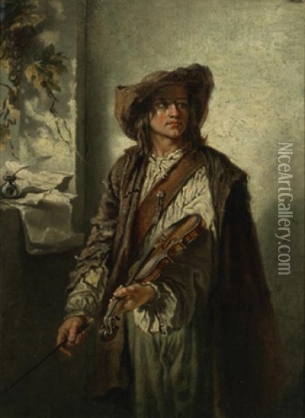 The Violin Player (savoyard Fiddler) Oil Painting - Eastman Johnson