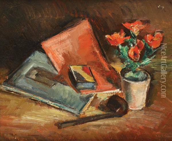 Still Life With Pipe And Notebooks Oil Painting - Petre Iorgulescu Yor