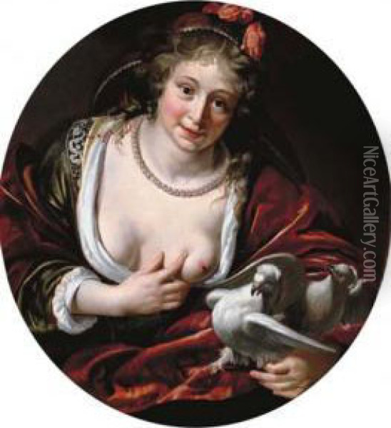 Venus With Two Doves Oil Painting - Paulus Moreelse
