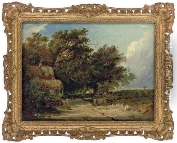 A Cottage By A Wooded Track Oil Painting - Edward Charles Williams