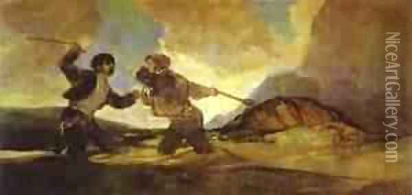 Fight With Clubs 1820-1823 Oil Painting - Francisco De Goya y Lucientes
