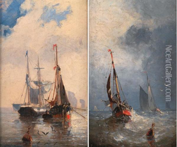 Bateaux En Mer Oil Painting - Jules Achille-Noel