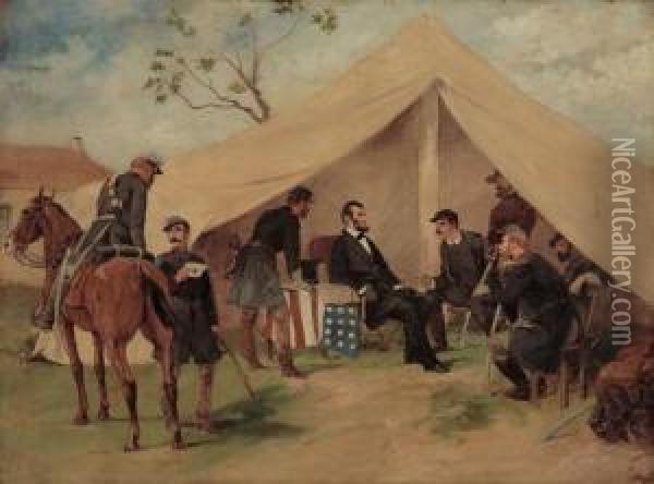 Lincoln At Camp Oil Painting - Thomas Nast
