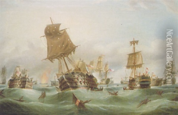 The Battle Of Trafalgar, Late In The Day Oil Painting - William Barnett Spencer