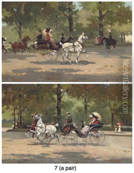 A Ride Through The Park; And Another Similar Oil Painting - Alfredo Tominz