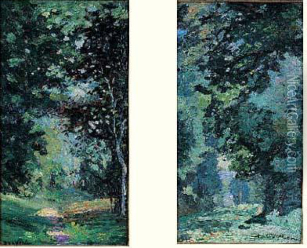 Parc De La Mauviere Et Allee Sous-bois 1895 Oil Painting - Emmanuel De La Villeon
