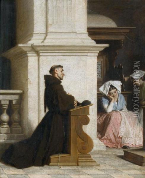 Moine En Priere Dans Une Eglise Oil Painting - Jacques Alfred Van Muyden