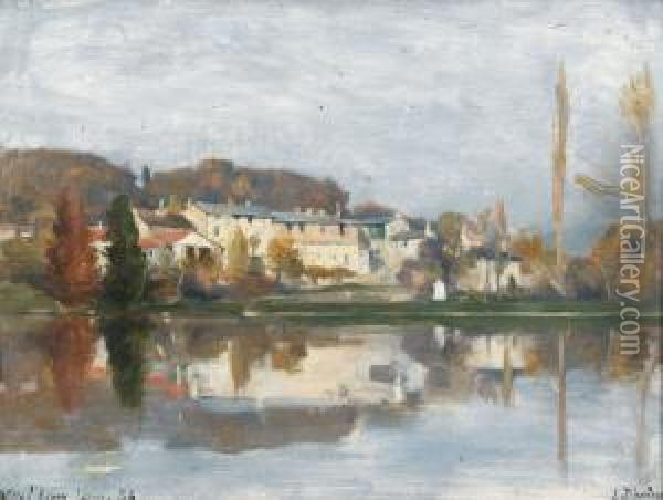 Uferpartie Mit Ansicht Von Ville-d'avray Oil Painting - Louis Rheiner