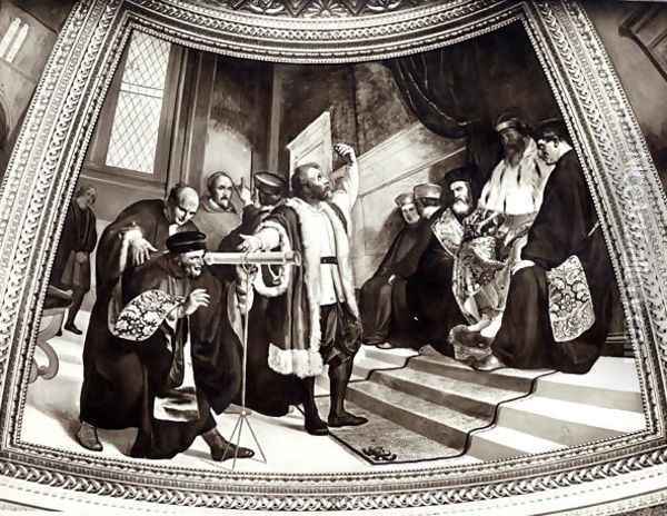 Galileo 1564-1642 presenting his telescope to the Venetian senate, from The Trial of Galileo Oil Painting - Luigi Sabatelli