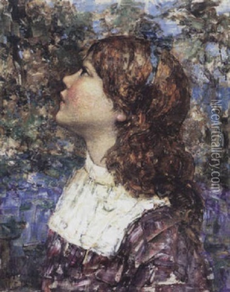 Portrait Of A Girl Oil Painting - Edward Atkinson Hornel