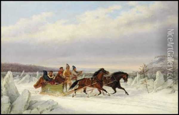 Racing Across The Ice, Quebec Oil Painting - Cornelius David Krieghoff