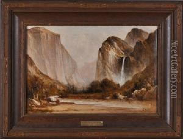 Bridal Falls, Yosemite Oil Painting - Thomas Hill
